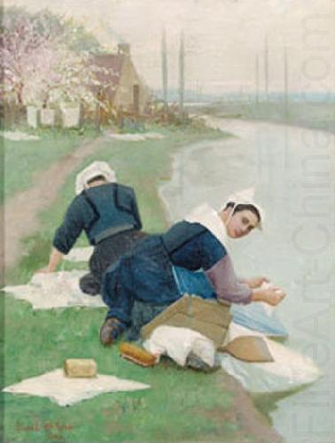 Women Washing Laundry on a River Bank, Lionel Walden